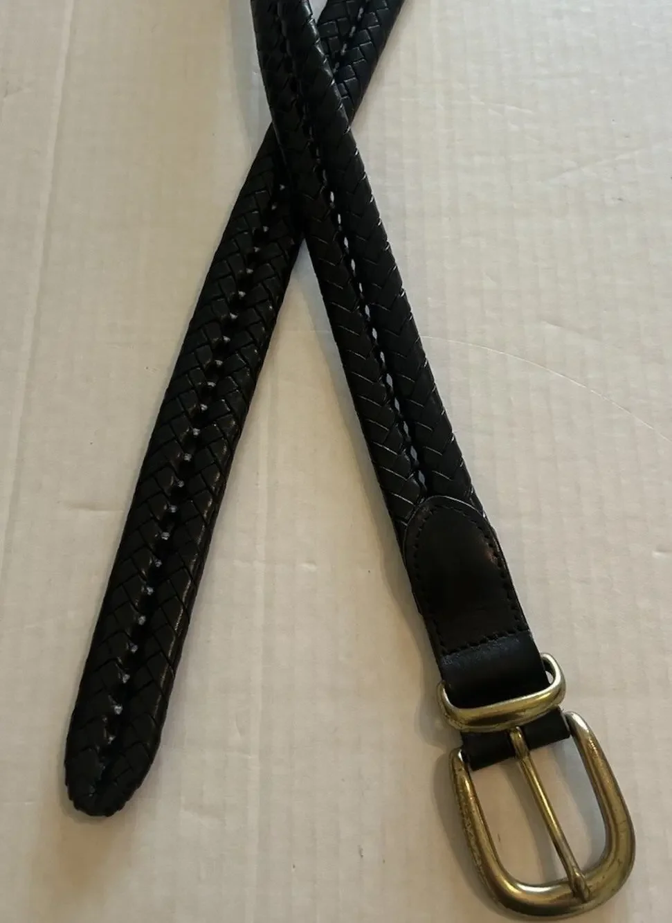 COACH Men’s Black Braided Woven Leather Belt Solid Brass Buckle Sz 42 105cm EUC